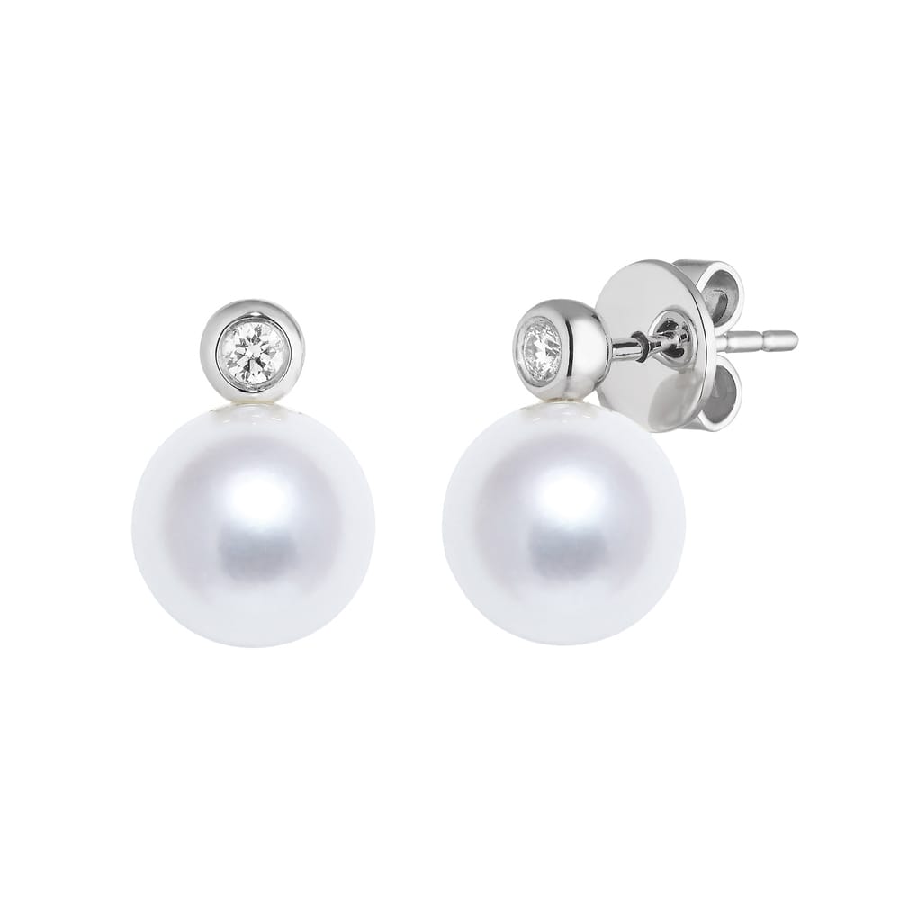 18ct White Gold Freshwater Pearl & Diamond Stud Earrings