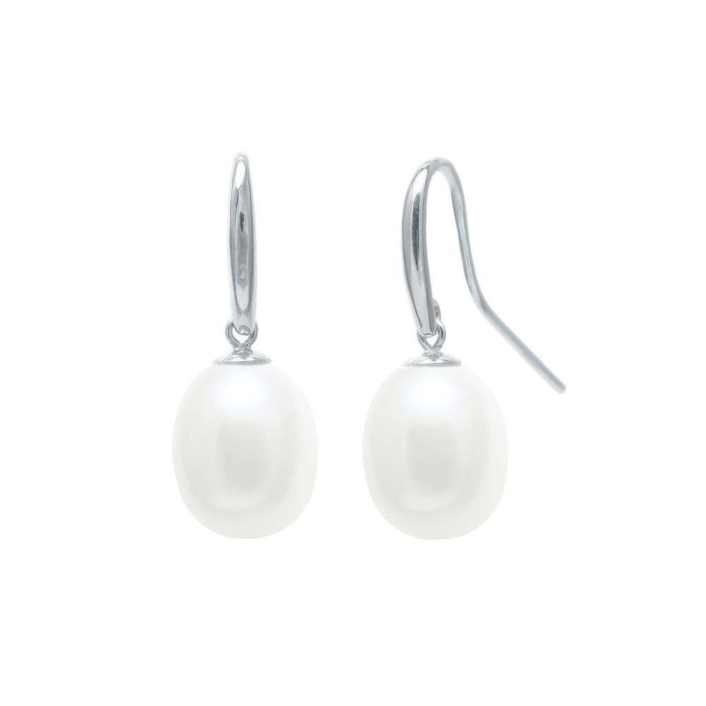 9ct White Gold Teardrop Freshwater Pearl Drop Earrings