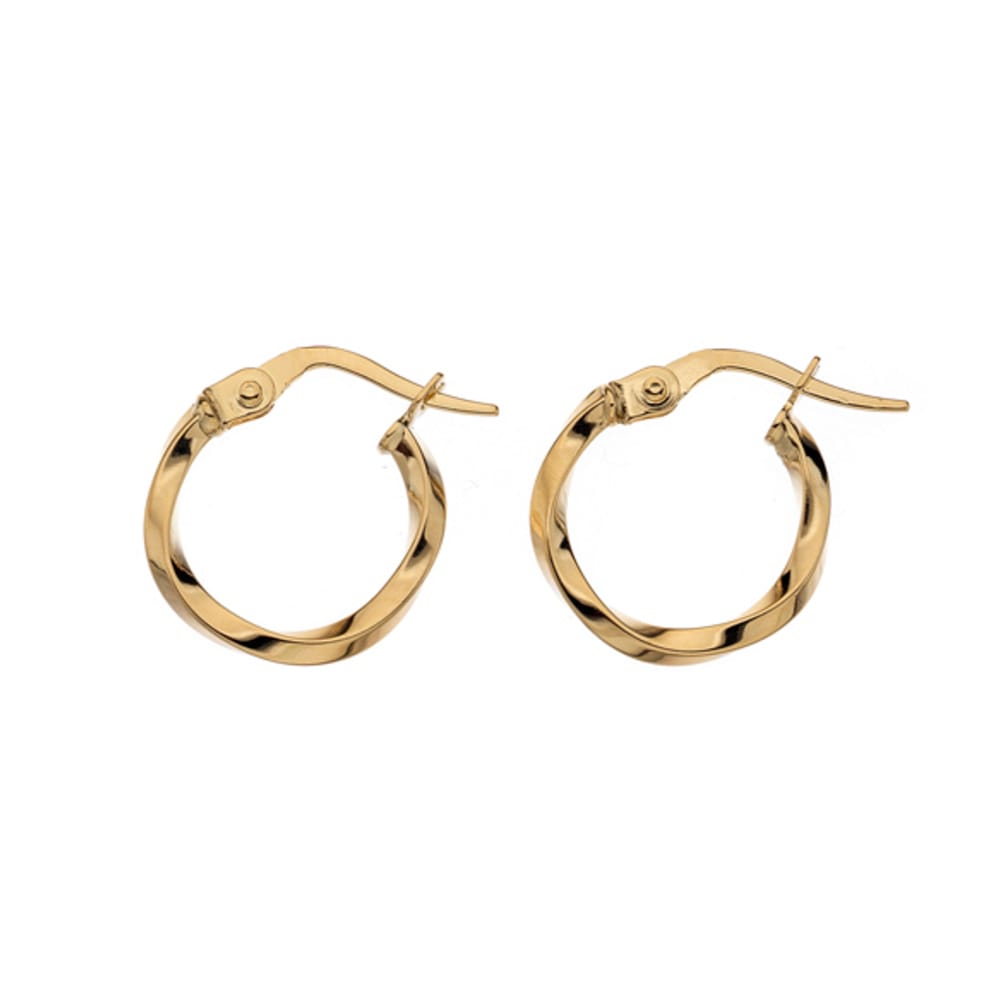 Curteis 9ct Yellow Gold Square Twisted Hoop Earrings