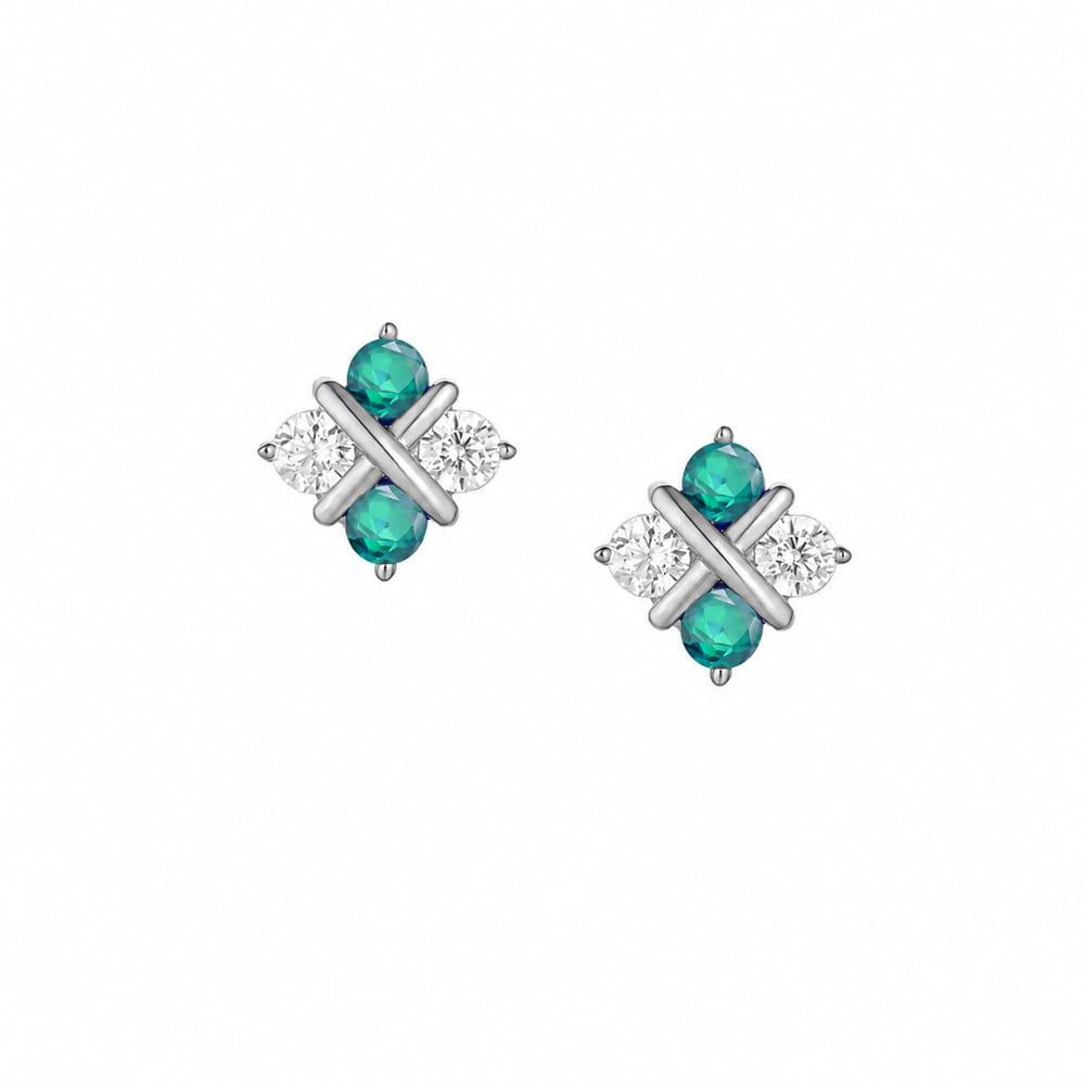 Amore 9ct White Gold Emerald Snow Serenity Stud Earrings
