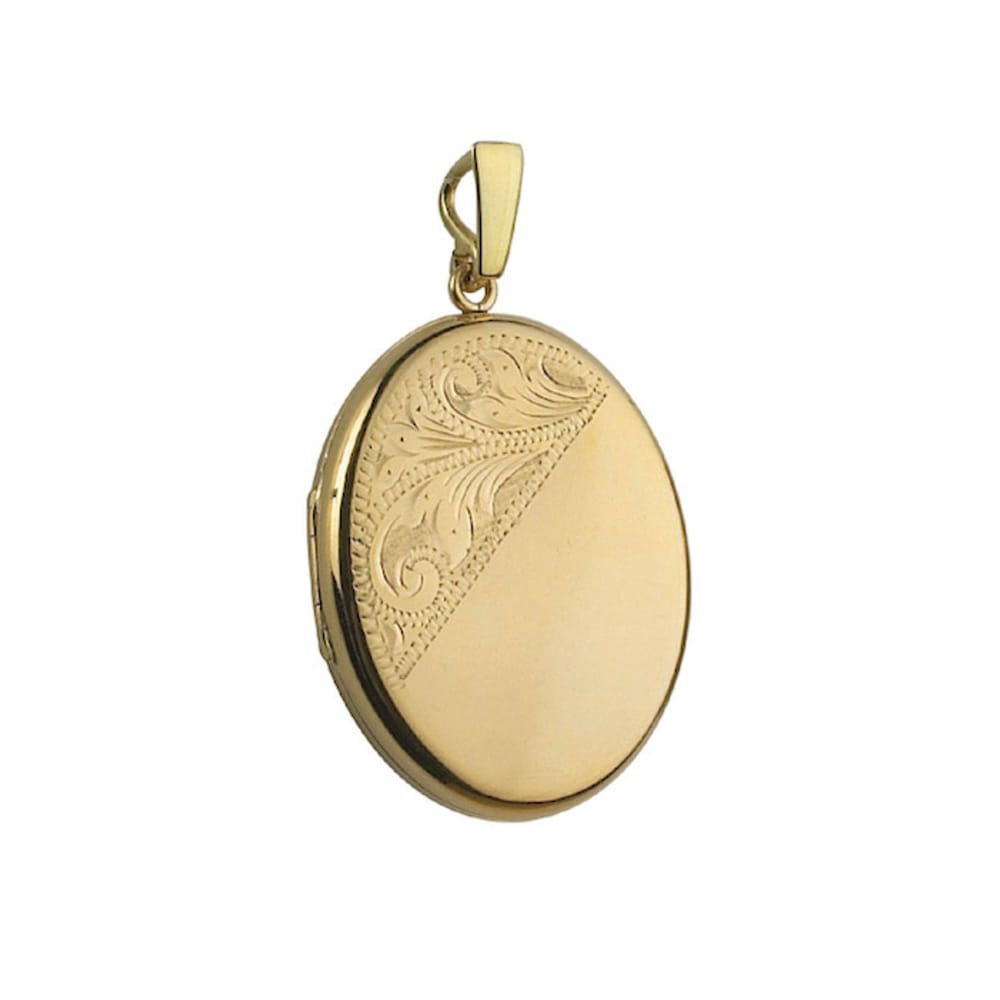 Curteis 9ct Yellow Gold Oval Half Engraved Locket