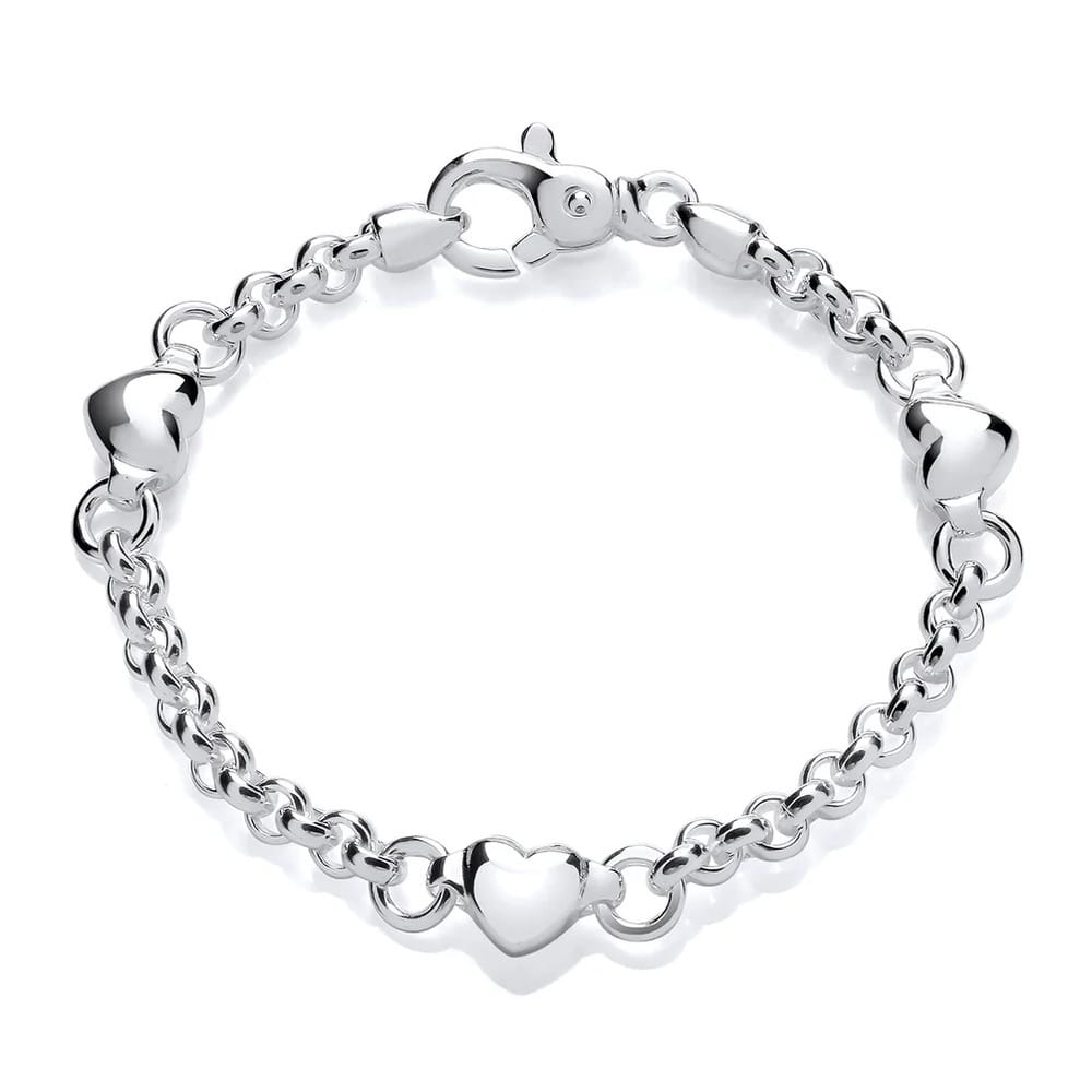 Silver Heart Station Belcher Link Bracelet