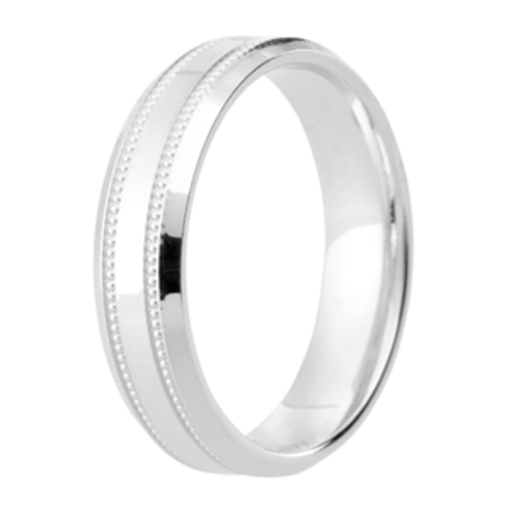 Platinum 5mm Flat Court Beaded Edge Men's Wedding Band