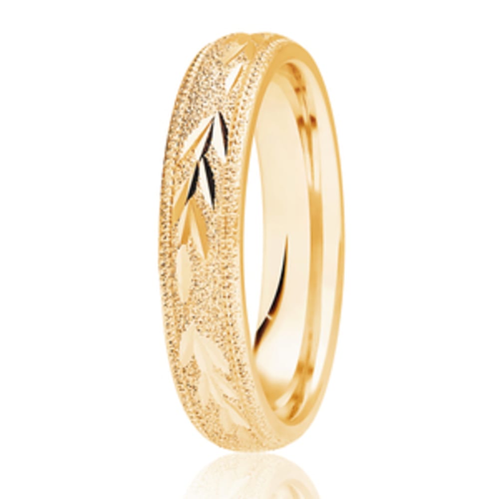 18ct Yellow Gold 4mm Traditional Court Engraved Ladies Wedding Band