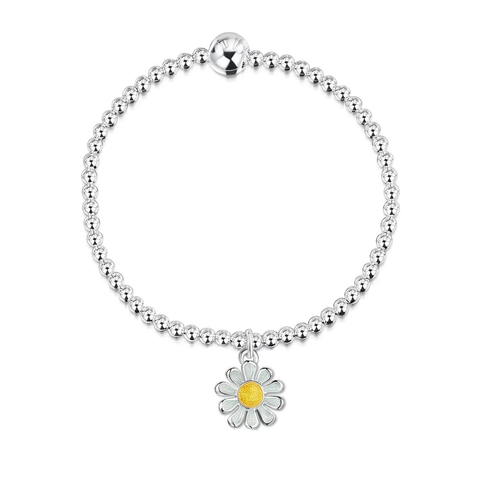 Sheila Fleet Daisies at Dawn Silver Flower Stretch Bracelet