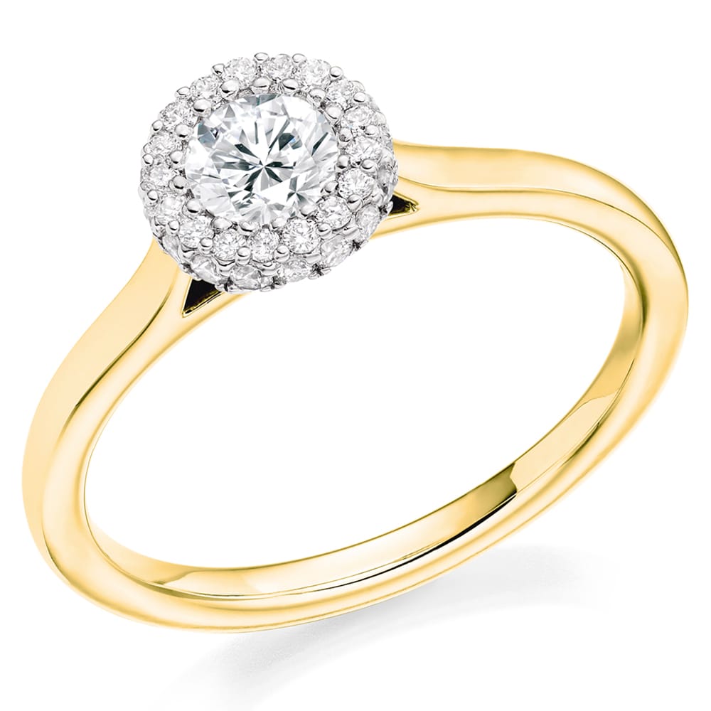 18ct Yellow Gold 0.65ct Round Diamond Halo Ring