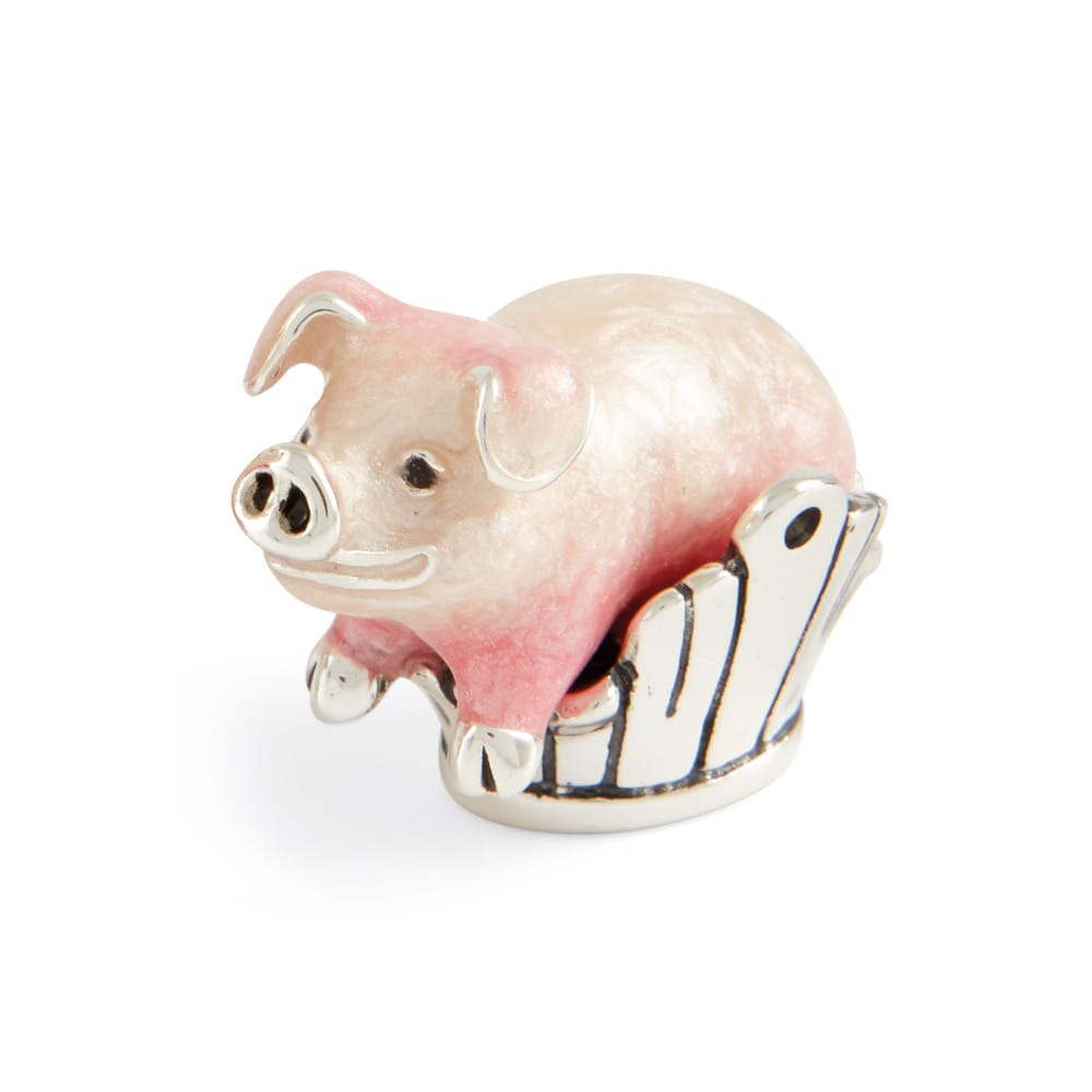 Saturno Sterling Silver Pig in a Basket Ornament