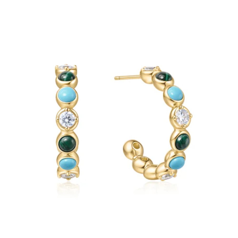 Ania Haie Gold Malachite & Turquoise Large Hoop Earrings