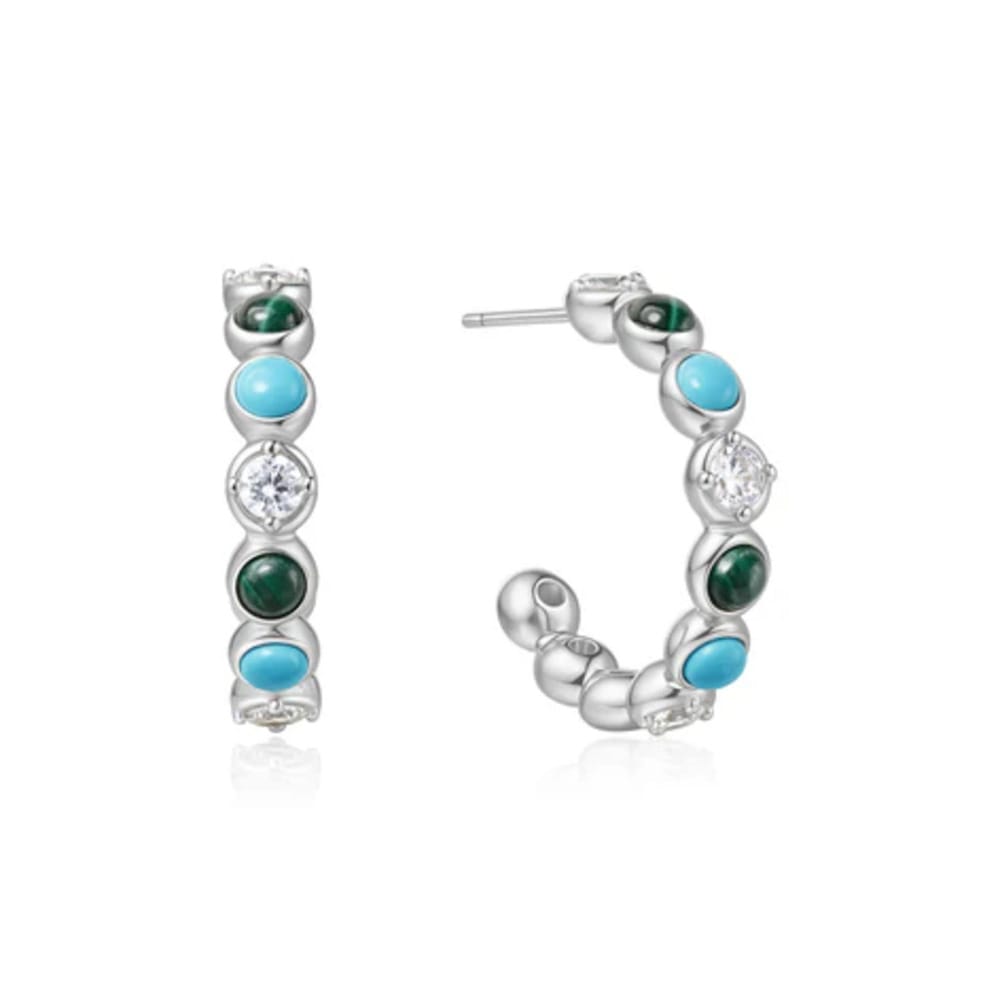 Ania Haie Silver Malachite & Turquoise Large Hoop Earrings