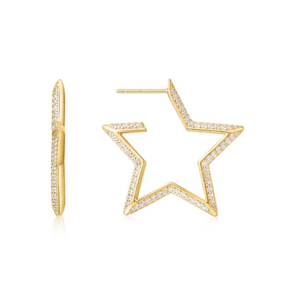 Ania Haie Gold Large Star Pavé Hoop Earrings
