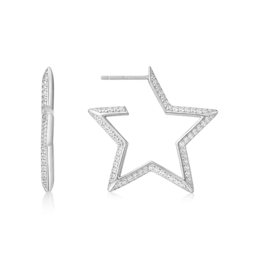 Ania Haie Silver Large Star Pavé Hoop Earrings