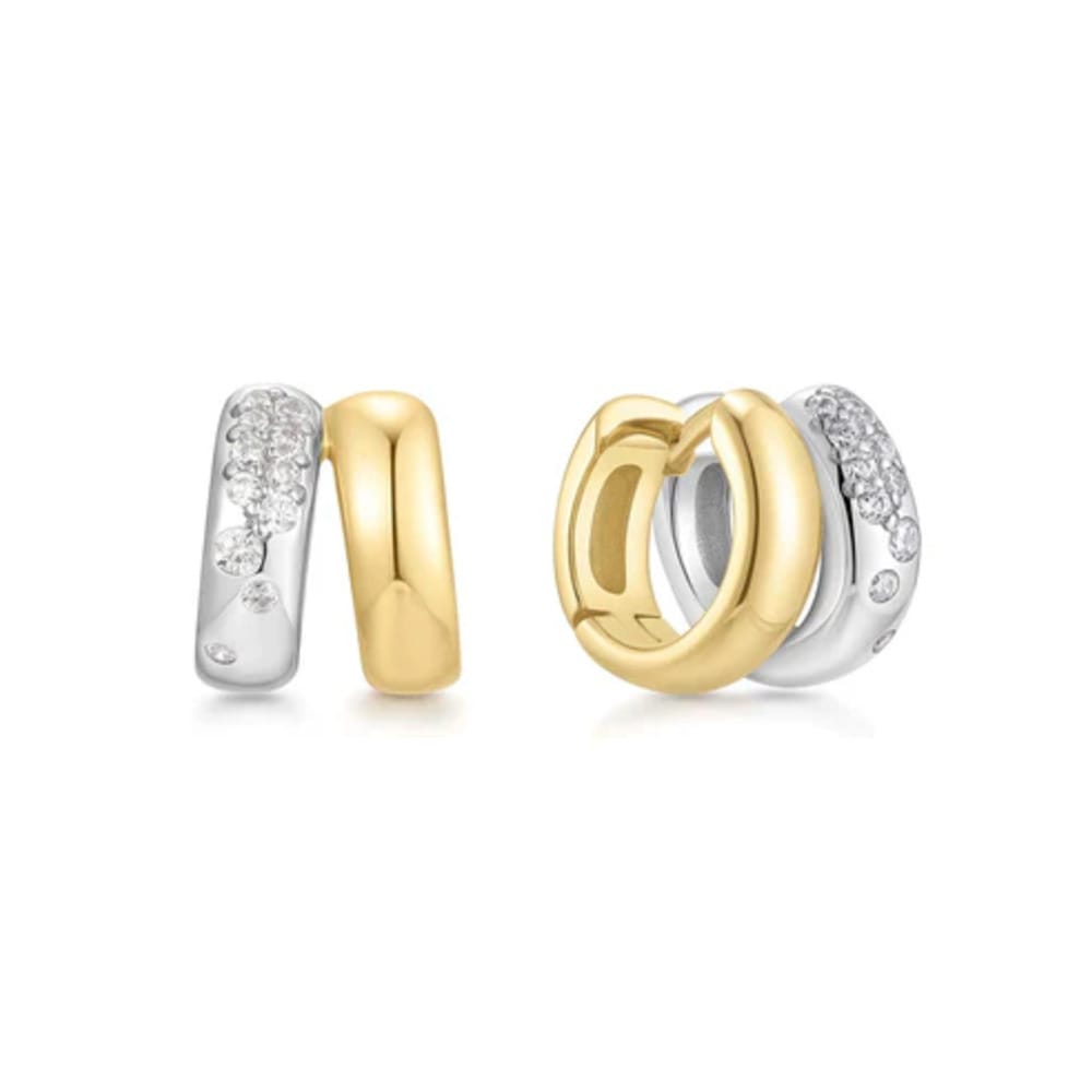 Ania Haie Silver & Gold CZ Double Huggie Hoop Earrings