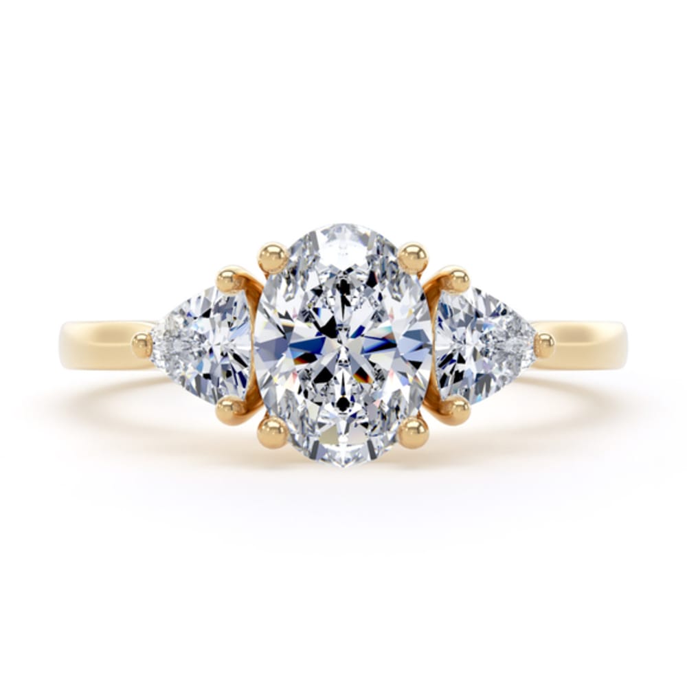 18ct Yellow Gold Lab Grown 1.60ct Oval Cut Diamond Trilogy Ring