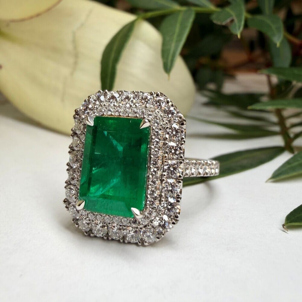 Platinum 3.30ct Emerald & Diamond Ring
