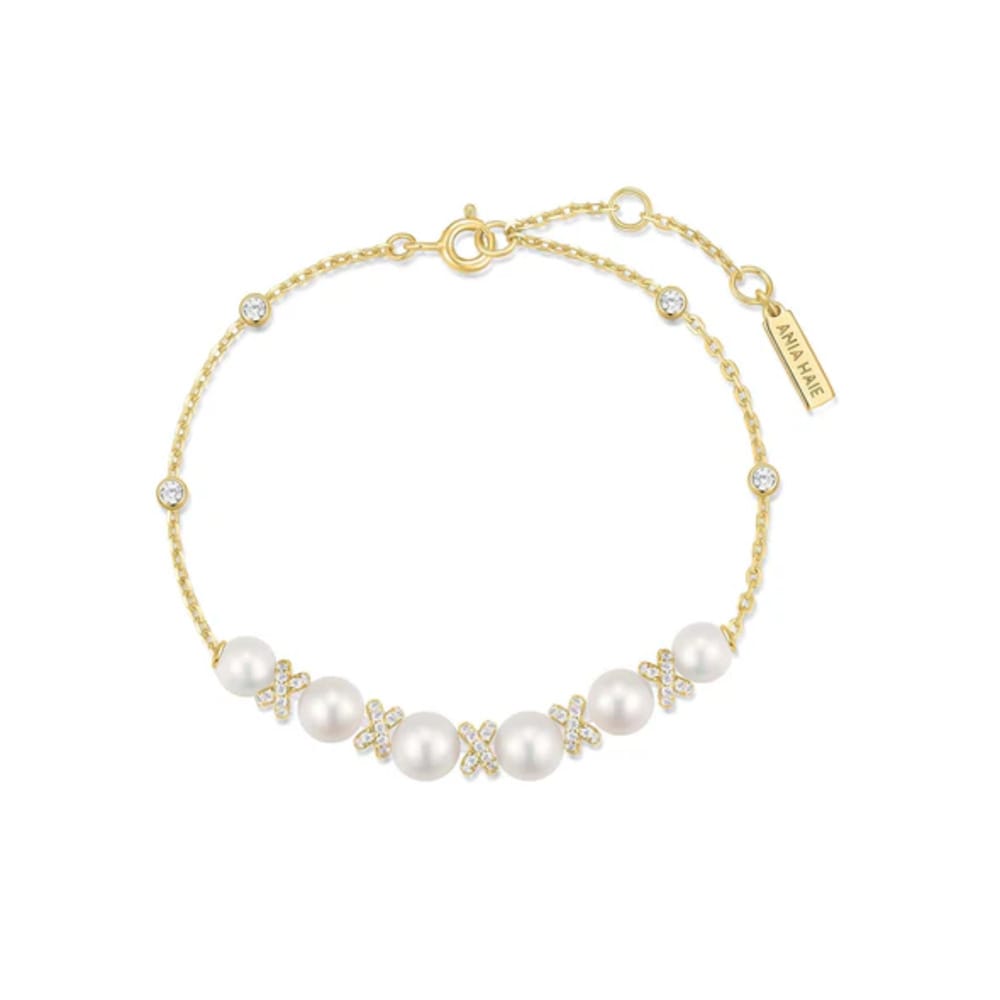 Ania Haie Gold Sparkling Braided Shell Pearl Bracelet - Image 2