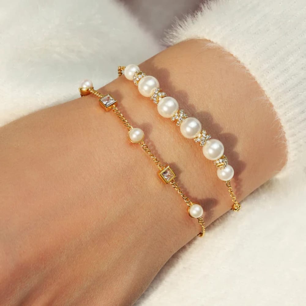 Ania Haie Gold Sparkling Braided Shell Pearl Bracelet - Image 3