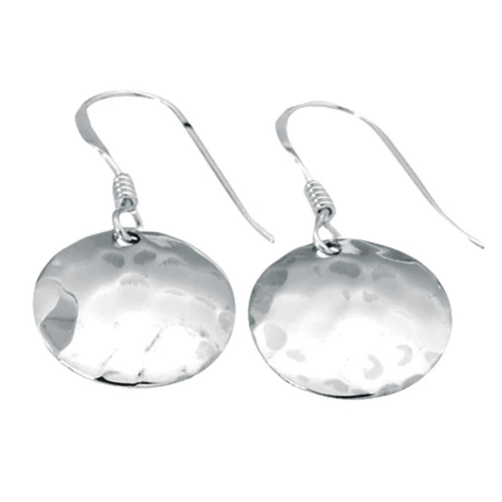 Beginnings Silver Small Hammered Disc Drop Earrings
