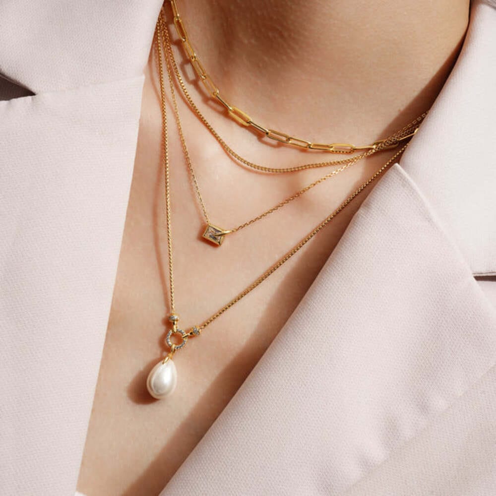 Ania Haie Gold Sparkling Bezel-Set Cube Necklace - Image 3