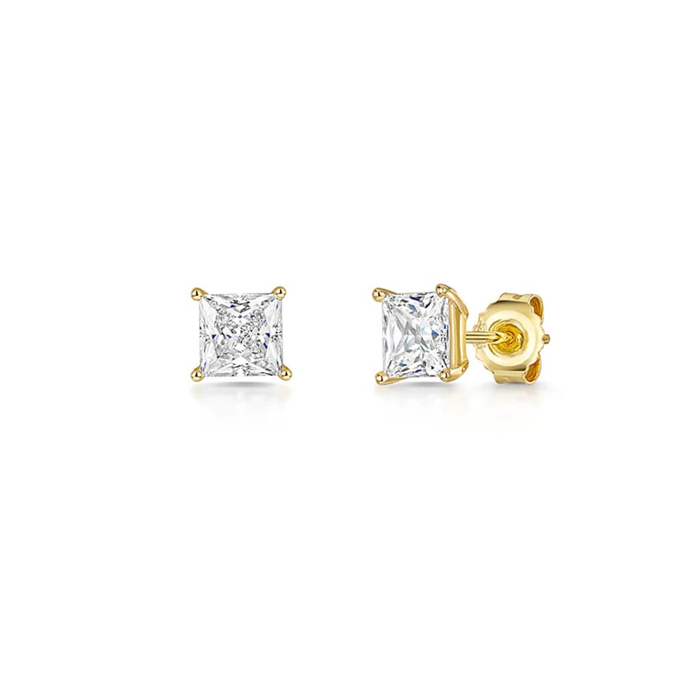 Jools Gold 4mm Princess Cut CZ Stud Earrings