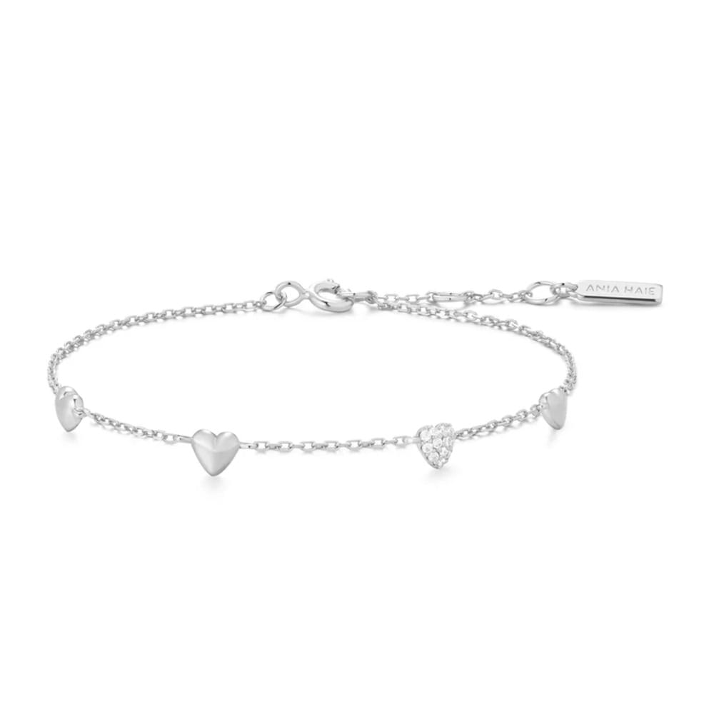 Ania Haie Silver Pavé Puffed Heart Station Bracelet