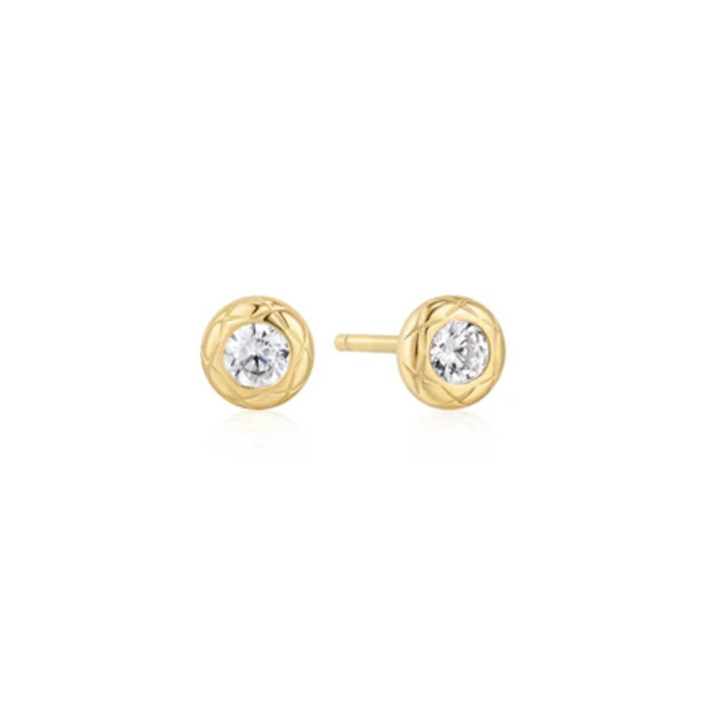 Ania Haie Gold Textured Bezel-Set Stud Earrings