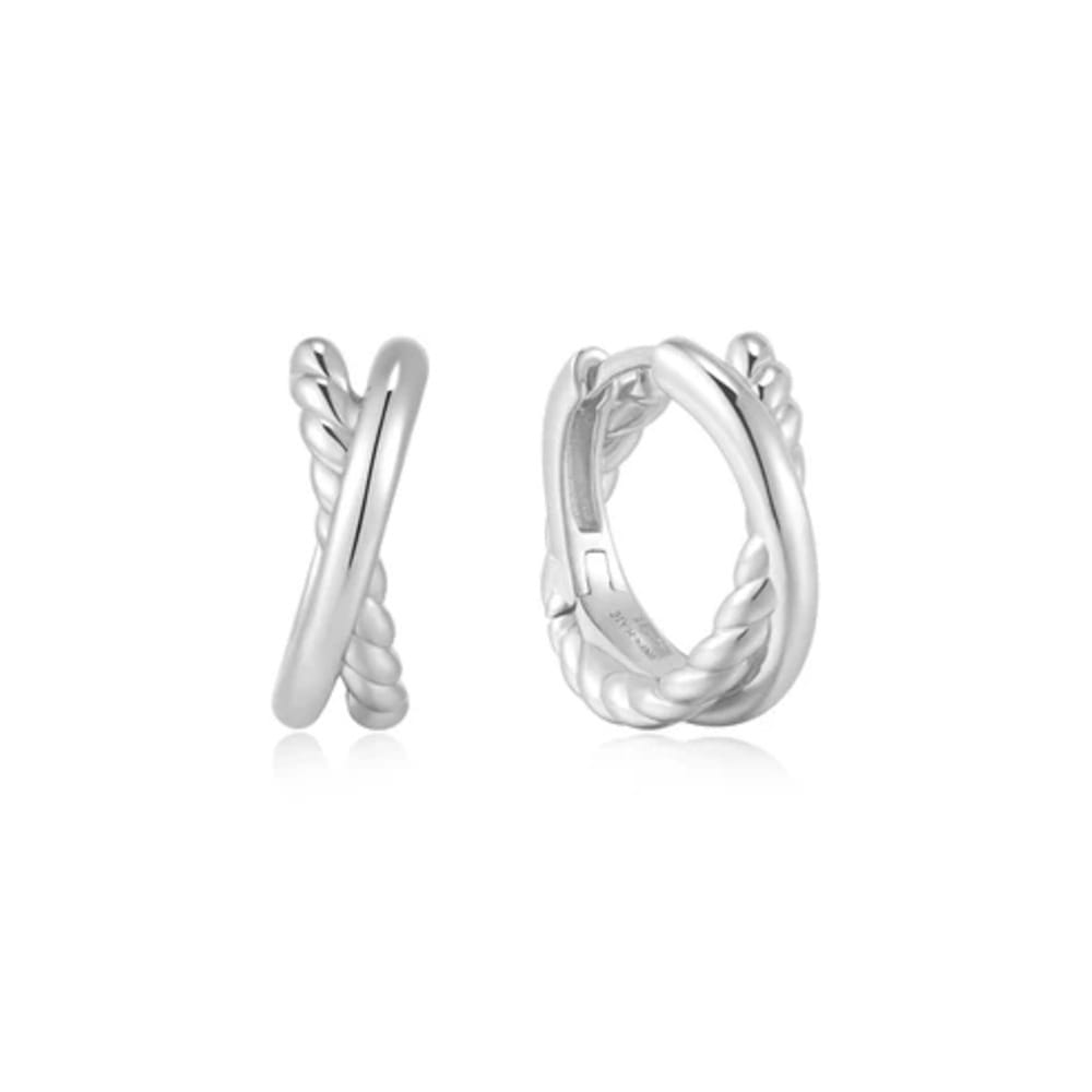 Ania Haie Silver Entwined Dual Huggie Hoop Earrings