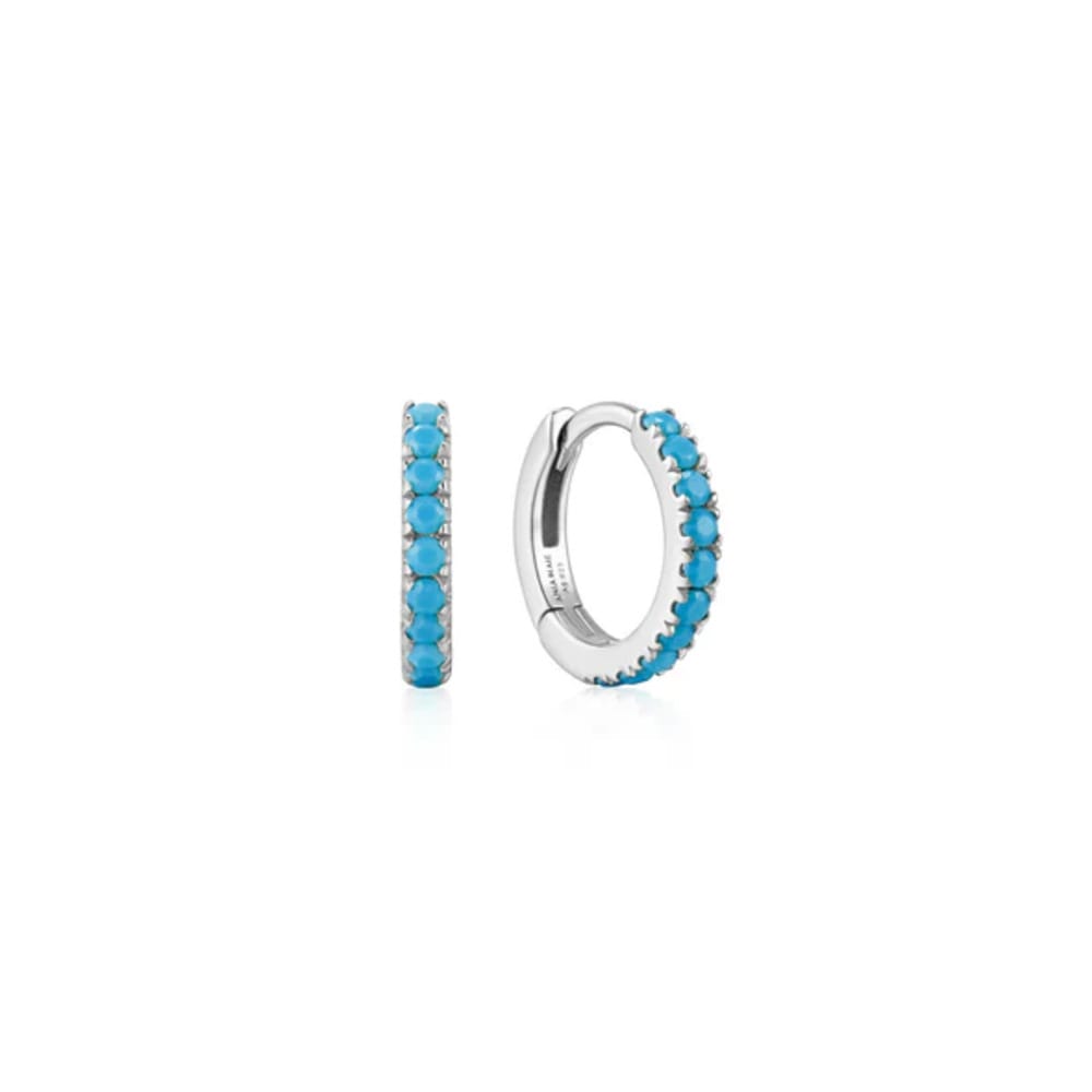 Ania Haie Silver Aqua Blue Row Huggie Hoop Earrings