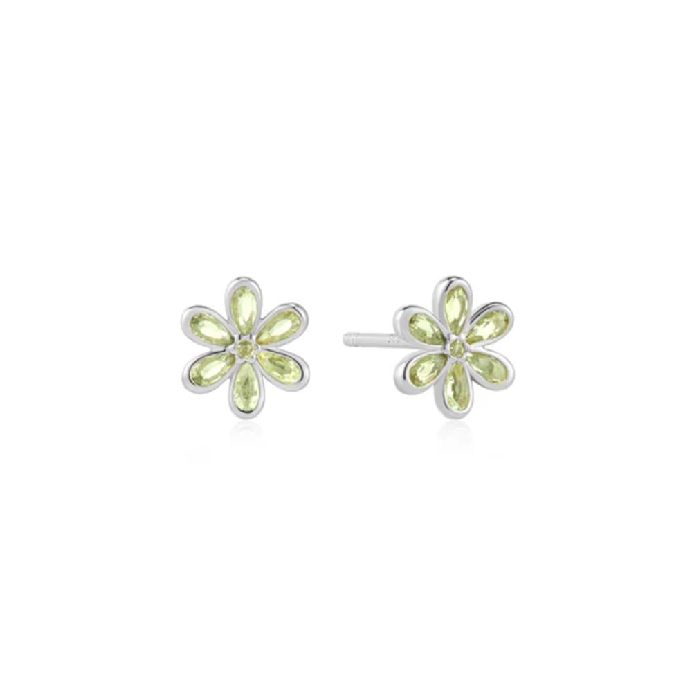 Ania Haie Silver Mint Green Floral Stud Earrings