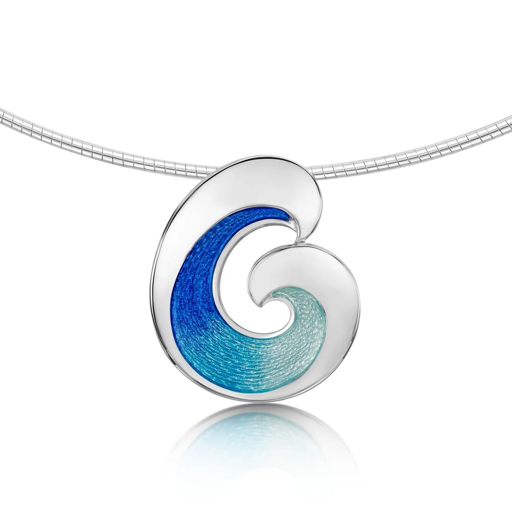 Sheila Fleet Wave Silver Light Ocean Enamel Pendant