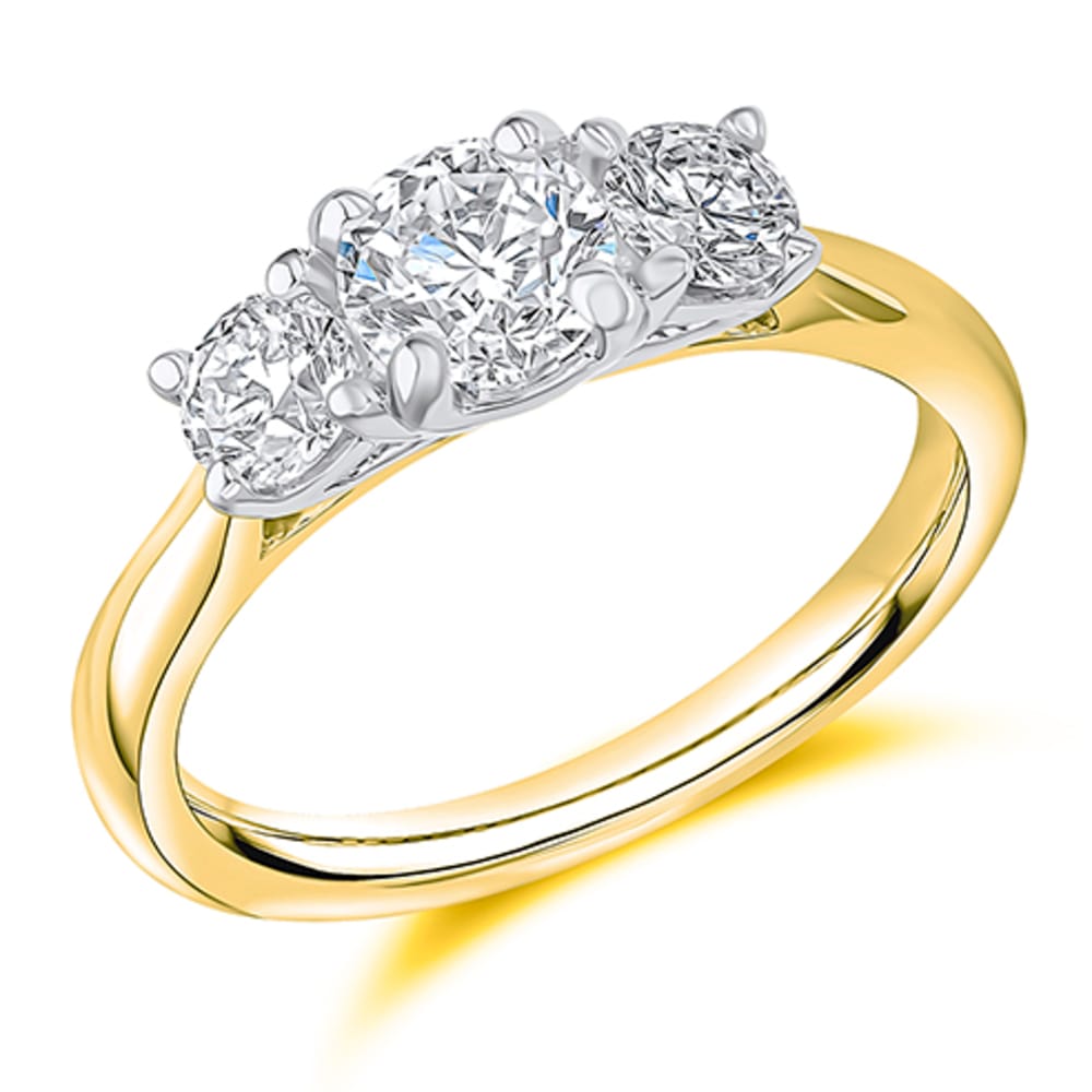 18ct Yellow Gold 1.20ct Round Diamond Trilogy Ring