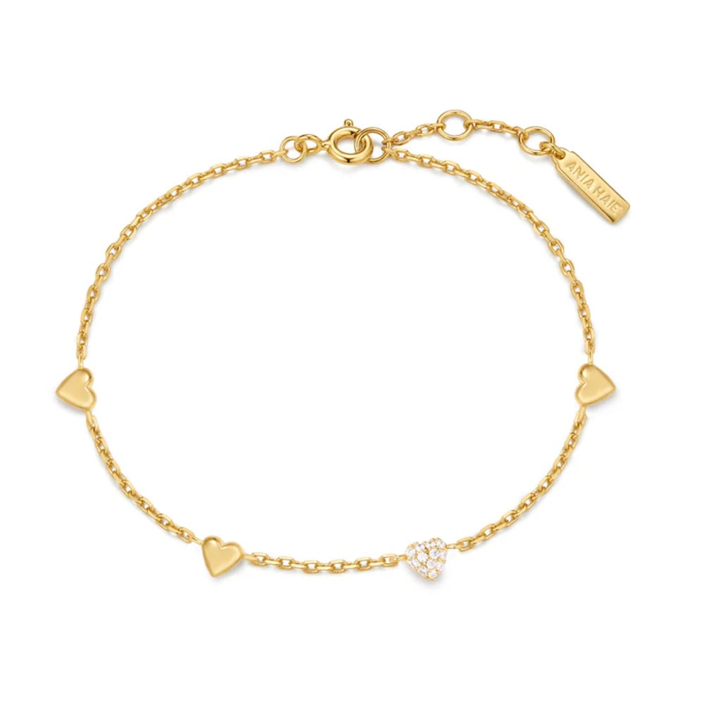 Ania Haie Gold Pavé Puffed Heart Station Bracelet