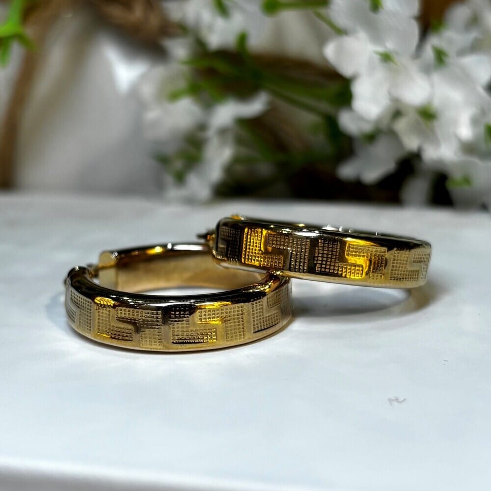 Pre-Owned 9ct Yellow Gold Greek Key Hoop Earrings
