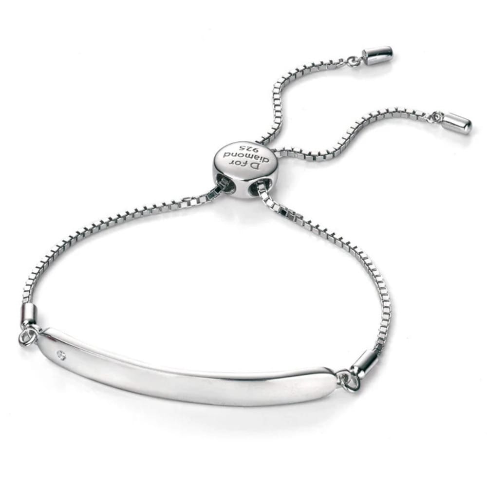 D For Diamond Childrens Sterling Silver And Diamond Plain ID Bar Bracelet