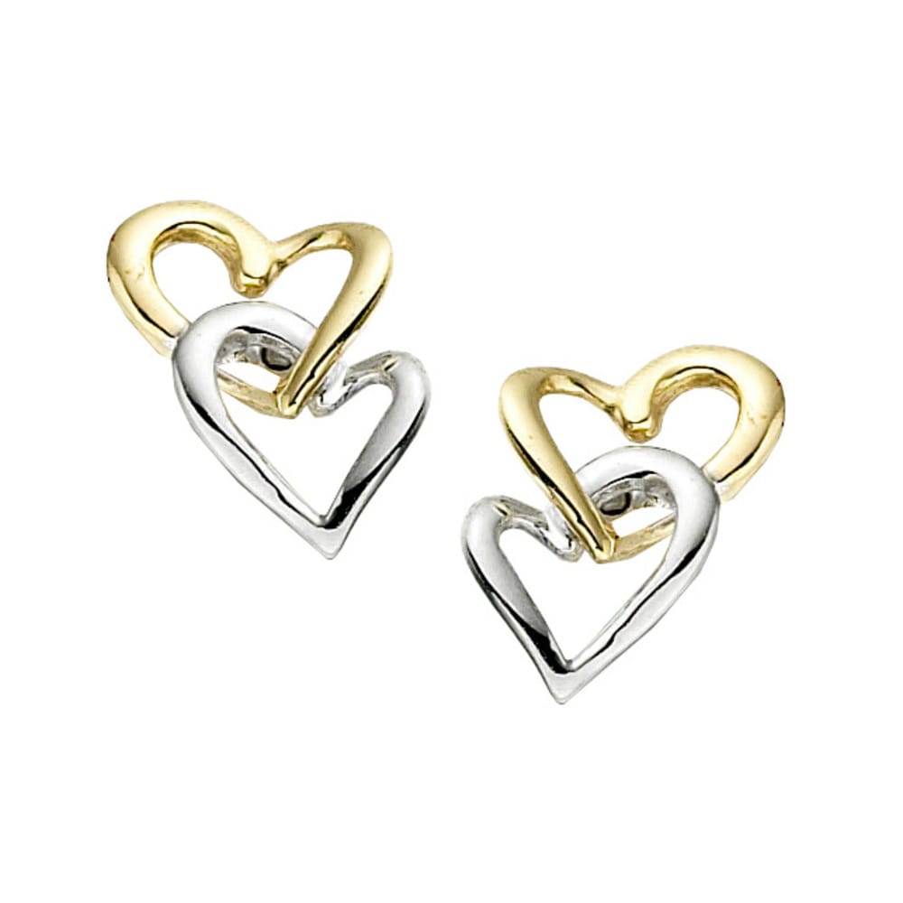Amore Gold 9ct Yellow and White Gold Heart Studs