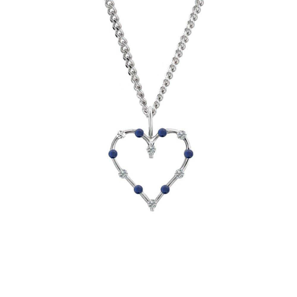 Amore Gold 9ct White Gold Diamond and Sapphire Heart Necklace