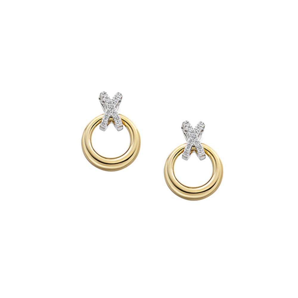 Amore Gold 9ct Yellow and White Gold Diamond Loop Circle Earrings