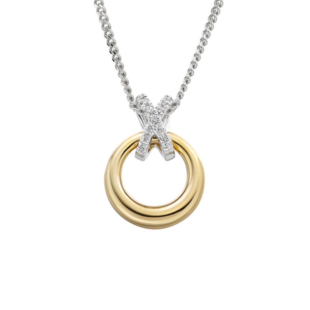 Amore Gold 9ct White and Yellow Gold Diamond Circle Necklace