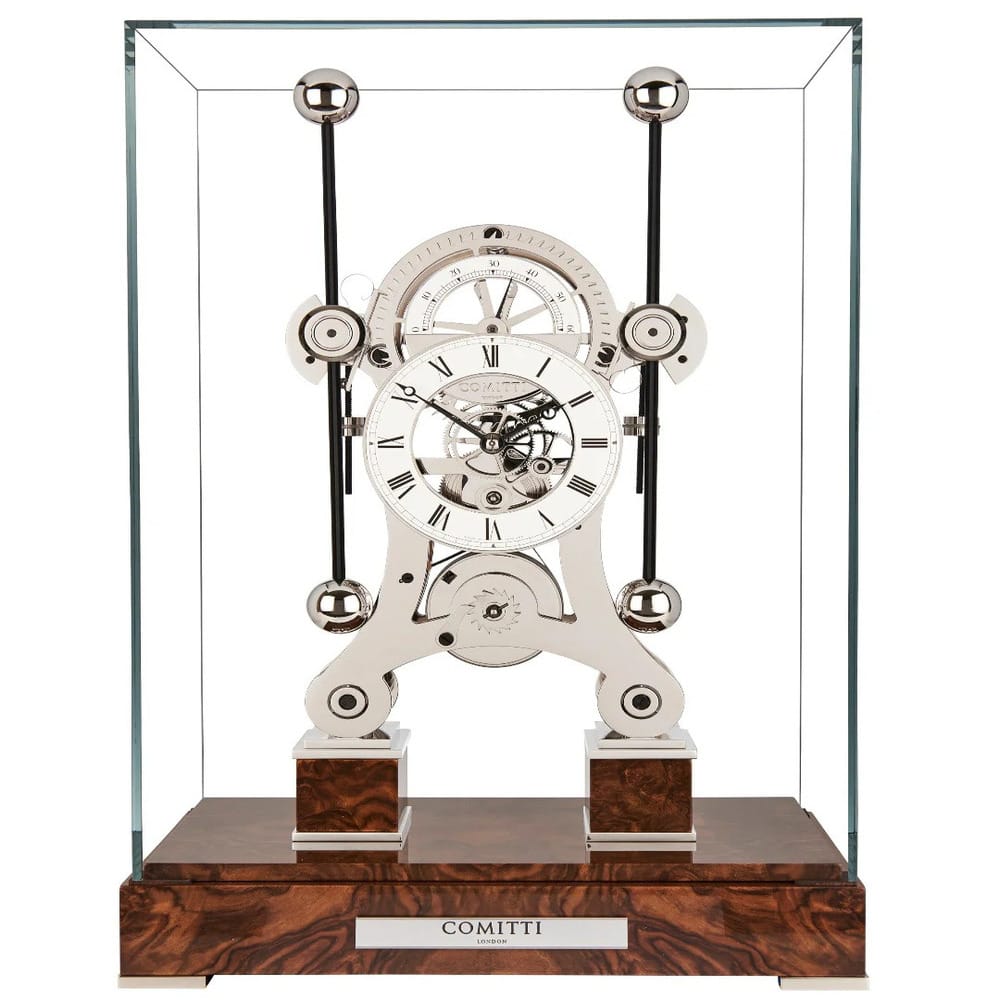 Comitti Rhodium Plated Navigator Clock with Walnut Base