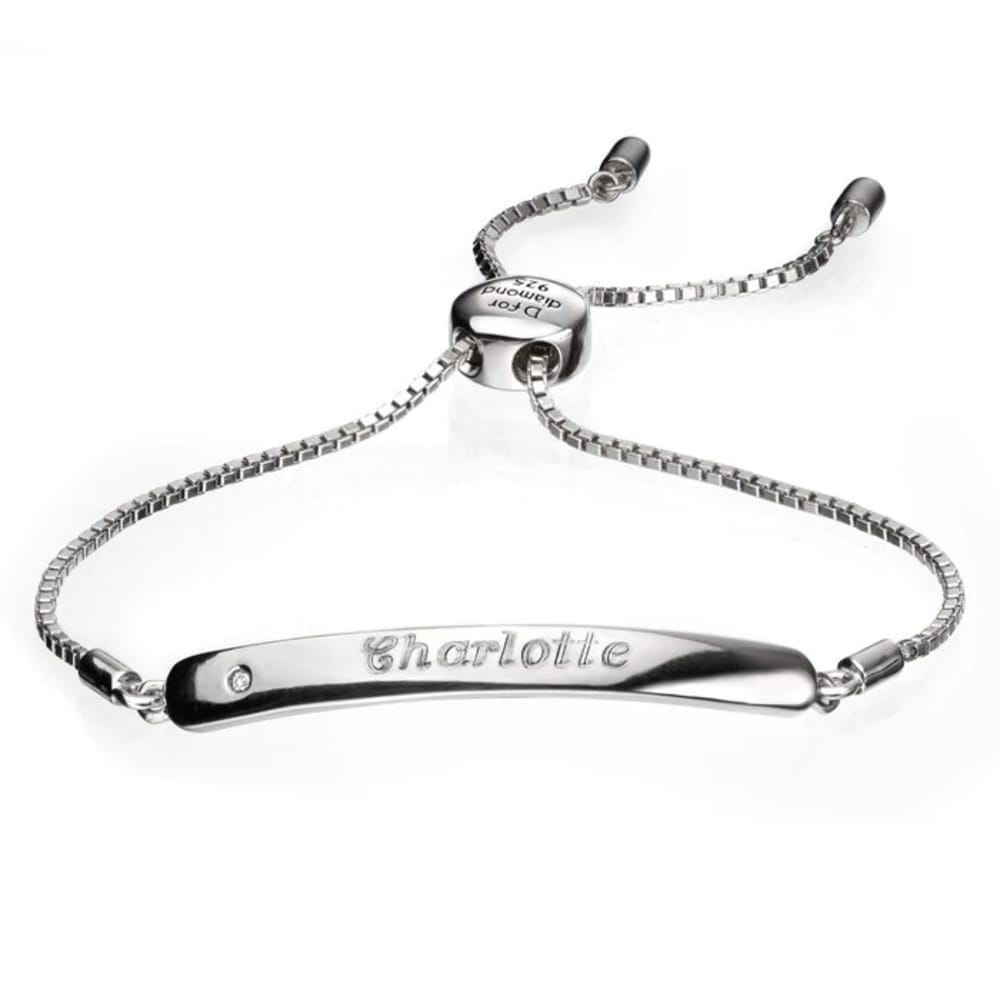 D For Diamond Childrens Sterling Silver And Diamond Plain ID Bar Bracelet - Image 3