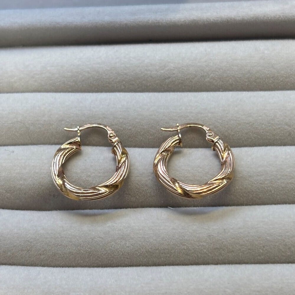 9ct Yellow Gold Twisted Hoop Earrings - Image 2
