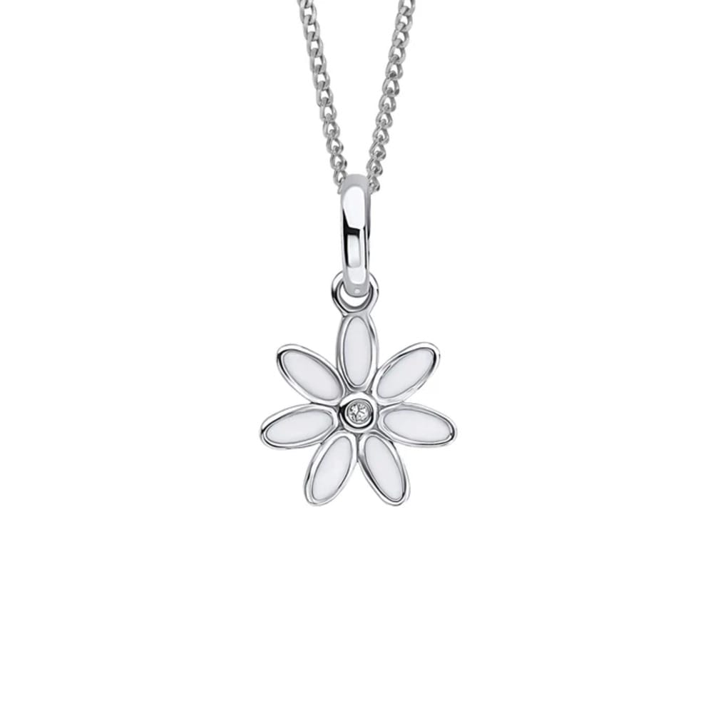 D For Diamond Sterling Silver Enamel Daisy Flower Diamond Pendant