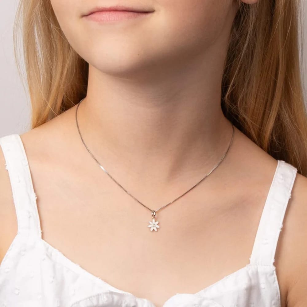 D For Diamond Sterling Silver Enamel Daisy Flower Diamond Pendant - Image 2