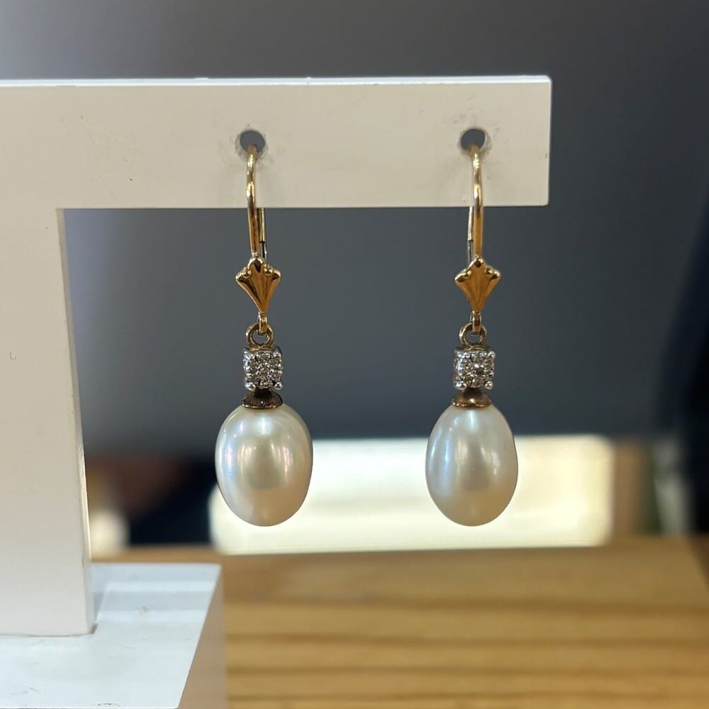 Pre-Owned Pearl and Diamond Drop Earrings