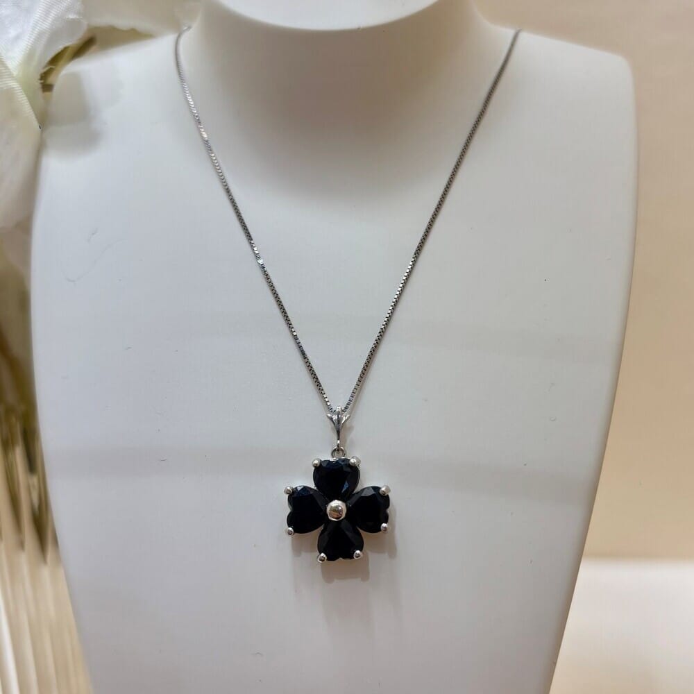 Pre-owned Sapphire and 14ct White Gold Clover Pendant