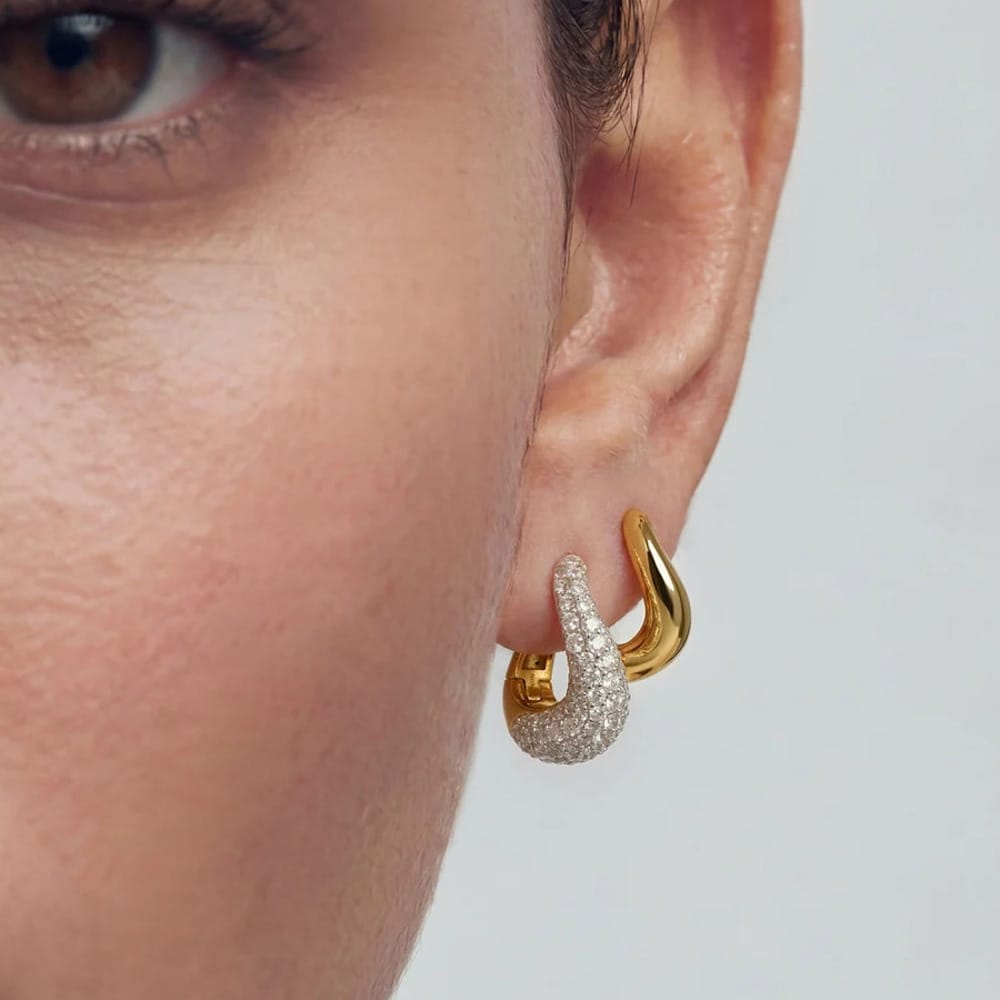 Ania Haie Gold Pavé Wave Huggie Hoop Earrings - Image 2