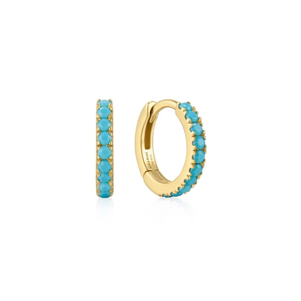 Ania Haie Gold Aqua Blue Row Huggie Hoop Earrings