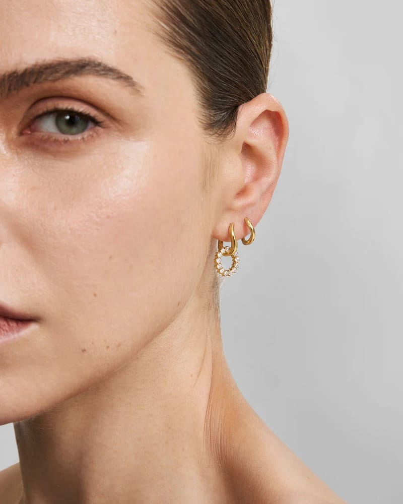 Gold Pavé Interlocked Huggie Hoop Earrings Ania Haie - Image 2
