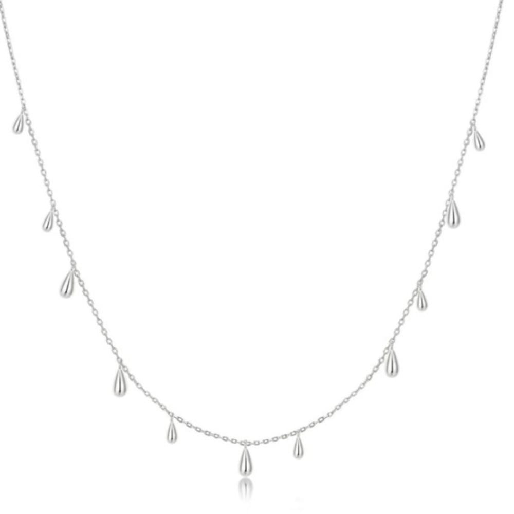 Fluid Light Silver Polished Teardrop Dangle Station Necklace Ania Haie
