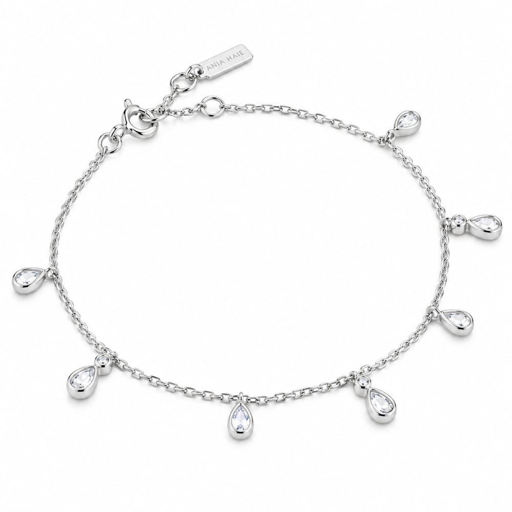 Silver Polished Teardrop Dangle Station Bracelet Ania Haie