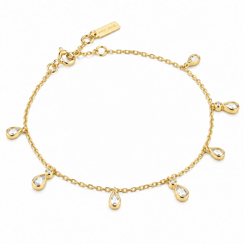 Gold Polished Teardrop Dangle Station Bracelet Ania Haie